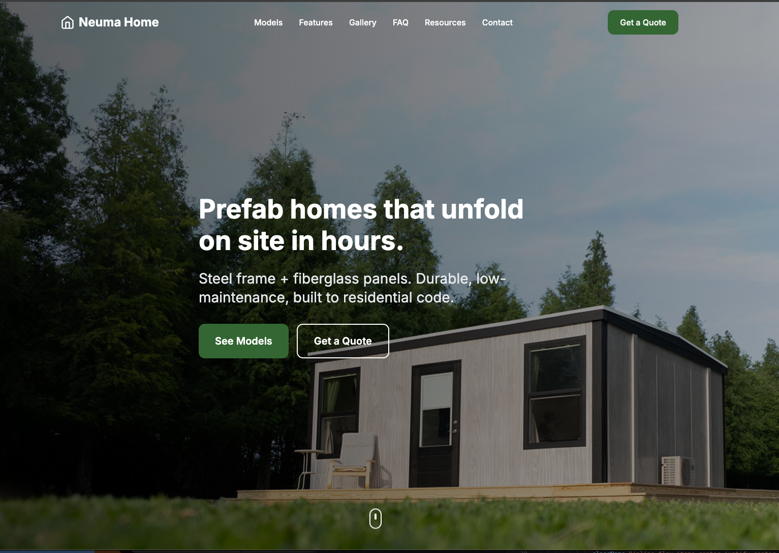 Homepage of the Neuma Home modern prefab living website