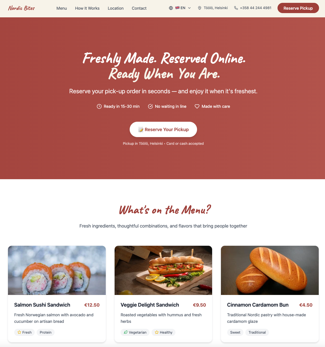Homepage of the Nordic Bites sushi sandwich website